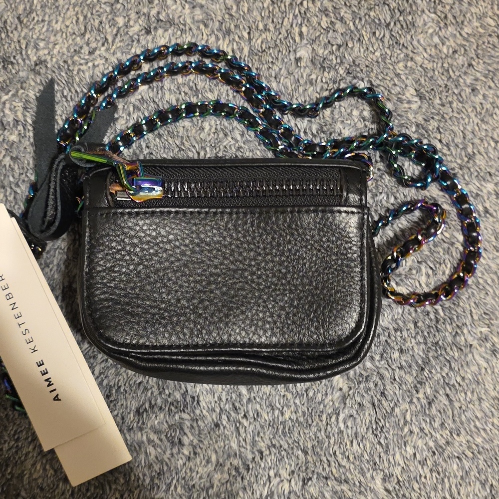 NWT Aimee Kestenberg Iridescent Metal Accents Black Pebbled Leather Mini Bag - Picture 3 of 7